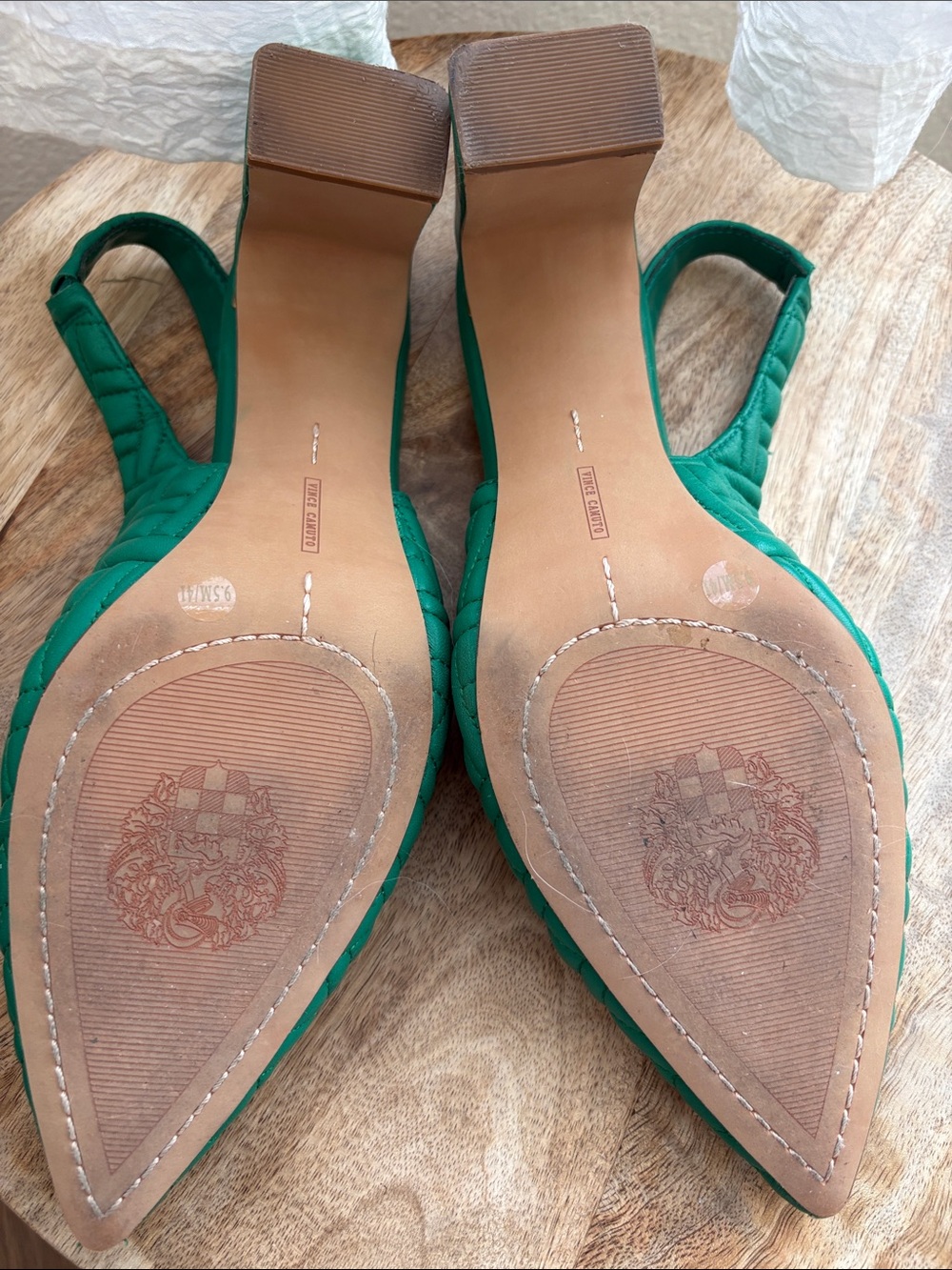 Vince Camuto Green Quilted Pointed-Toe Slingback Flats with Blue Insole - Picture 3 of 4